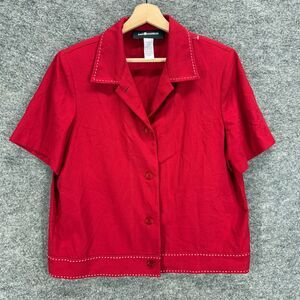 Sag Harbor Shirt Women 14 Red Button Up Collared Short Sleeve Rayon Casual